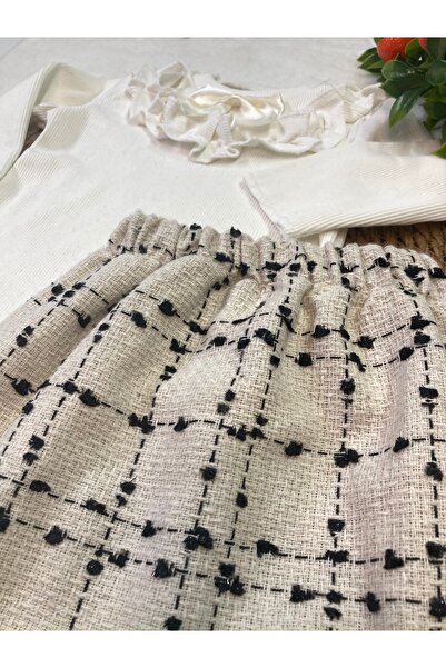 ESES BEBE Baby Cream Ribana Body Scratch Skirt-Bluz Set Set