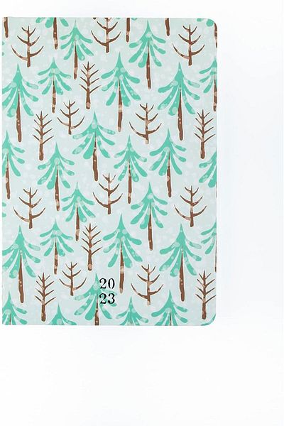 STOREMAX Lvnshop Lotus A5 - Weekly Agenda 2023 with Pine Tree Pattern, Hard Cardboard Cover, 128 Sheets, Line