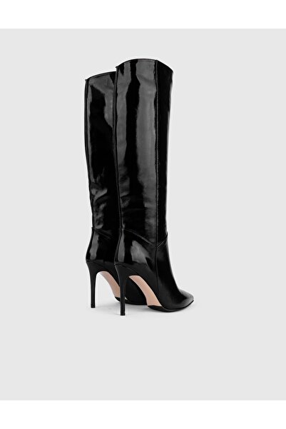 İLVİ Flin Hakiki Kırışık Rugan Deri Kadın Siyah Topuklu Çizme