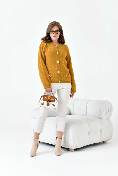 FTZ WOMEN Women's Gold Button Detailed Cardigan Mustard 20700