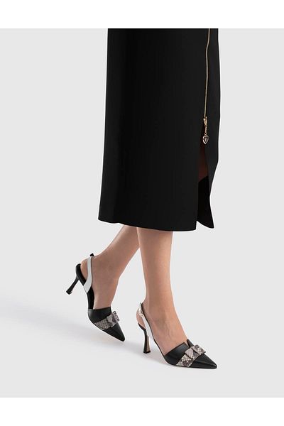 İLVİ Mincarlie Genuine Snake Leather Women's Black Heeled Sandals