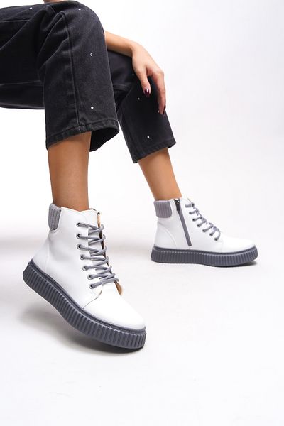 Riccon Women's 3 cm Stylish Style Sport Women's Boots 0012401   White Gray