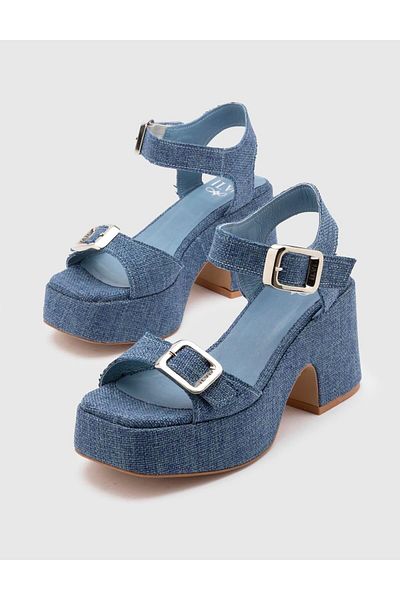 İLVİ Sandale cu toc albastru pentru femei Edina din denim din piele naturală