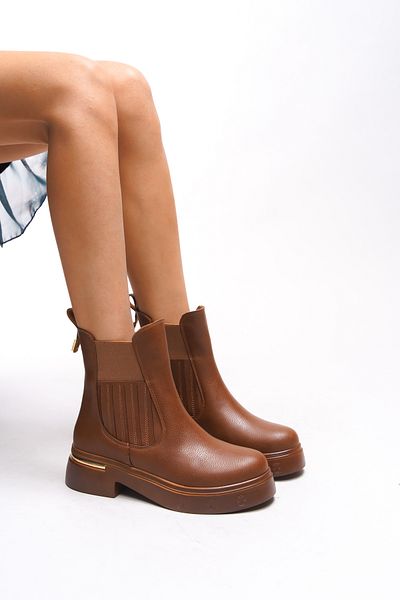 Riccon Kadaugiar Chealsea Damenstiefel – elastische und strukturierte hellbraune Haut 00123340
