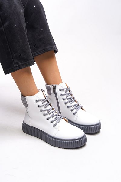 Riccon Women's 3 cm Stylish Style Sport Women's Boots 0012401   White Gray