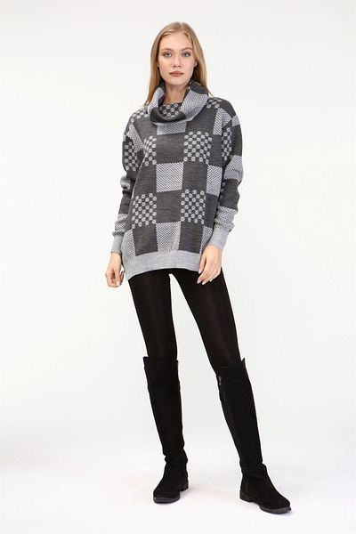 FTZ WOMEN Women's Patterned Knitwear Sweater Light Gray 21-6021