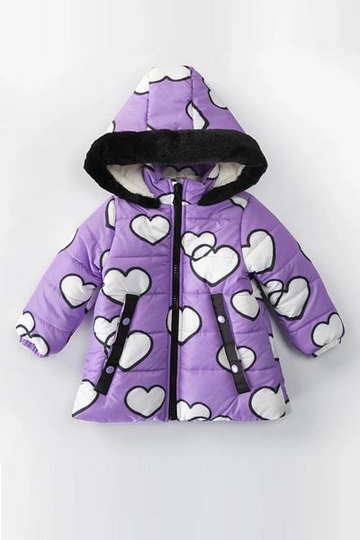 MDM New Baby Girl Coat - Cute, Heart Printed, Furry Pocket, Hooded, Soft Fabric, Plush Inside