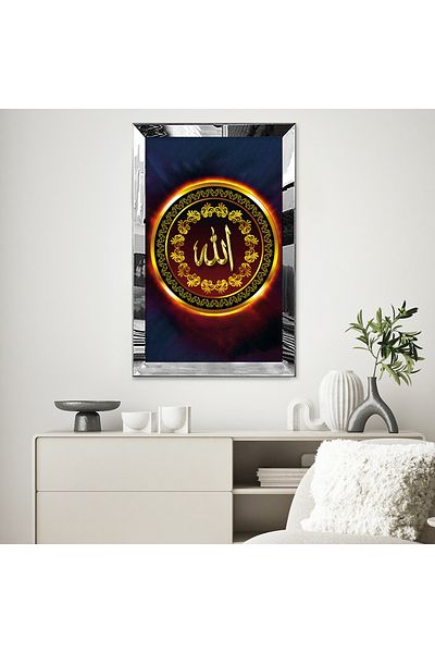 Zevahir Mobilya Dekorasyon Pictură din MDF cu un singur cuvânt islamic Allah, cu cadru din plexiglas cu oglindă argintie