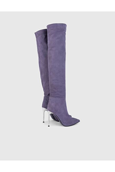 İLVİ Degeles Genuine Suede Leather Women's Purple Heeled Boots