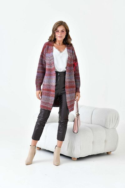 FTZ WOMEN Cardigan de damă Ftz colorat cărămidă - Detaliu broșă, Model 20789