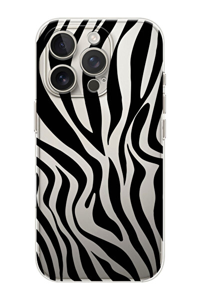 shoptocase iPhone 16 PRO Uyumlu Zebra Desenli Şeffaf Silikon Telefon Kılıfı
