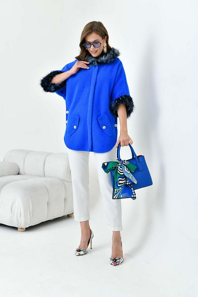 FTZ WOMEN Poncho pentru femei Ftz cu blană albastră Saks - 20701