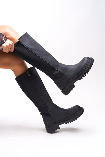 Riccon Ghyknu női térd alatti csizma - búvárszövet, matt fekete 0012820