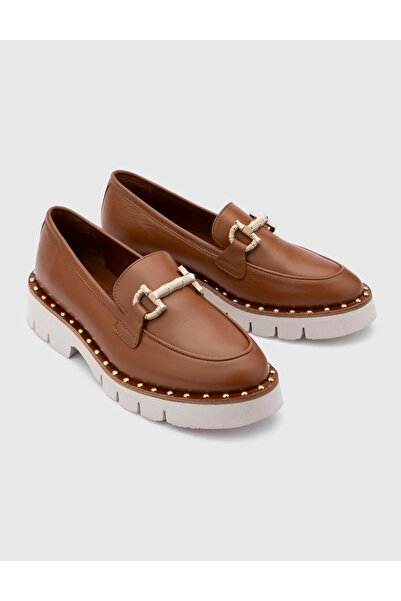 İLVİ Barina Genuine Leather Women's Tan Loafer Shoes