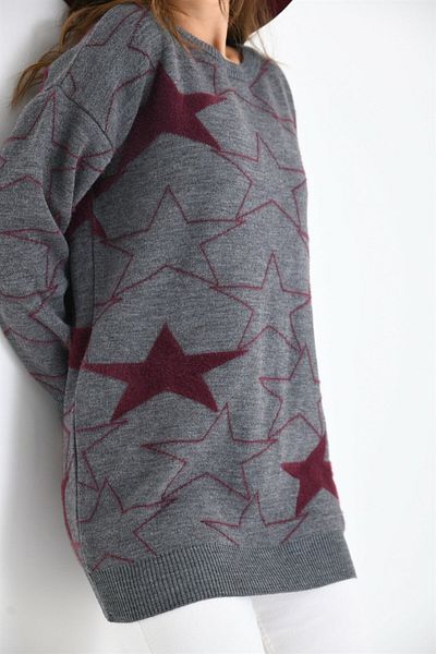 FTZ Women's Star Detail Sweater Gray 20005