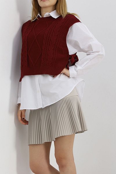 Moka Shopin Claret Red Mokashopin Tasseled Sweater - 355.1577