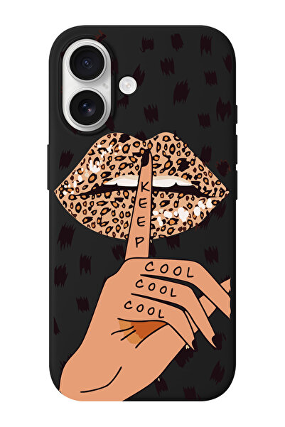 shoptocase iPhone 16 Uyumlu Keep Cool Desenli İçi Süet Silikon Telefon Kılıfı