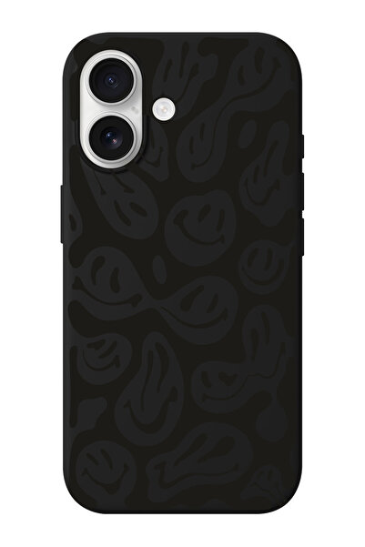 shoptocase iPhone 16 Uyumlu Gülenyüzler Desenli İçi Süet Silikon Telefon Kılıfı