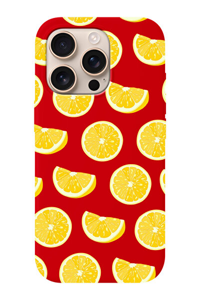 shoptocase iPhone 16 PRO Uyumlu Limonlar Desenli İçi Süet Silikon Telefon Kılıfı