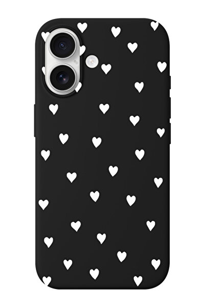 shoptocase iPhone 16 Uyumlu Kalpler Desenli İçi Süet Silikon Telefon Kılıfı