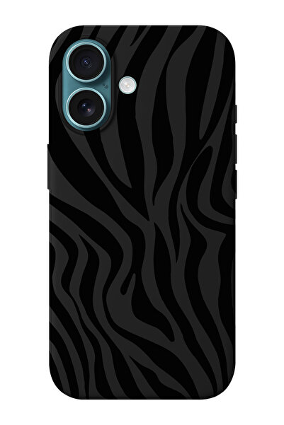 shoptocase iPhone 16 PLUS Uyumlu Zebra Desenli İçi Süet Silikon Telefon Kılıfı