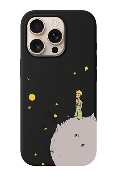 shoptocase iPhone 16 PRO Uyumlu Küçük Prens Moon Desenli İçi Süet Silikon Tel...
