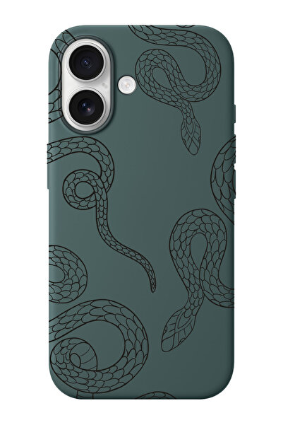 shoptocase iPhone 16 Uyumlu Snakes Desenli İçi Süet Silikon Telefon Kılıfı