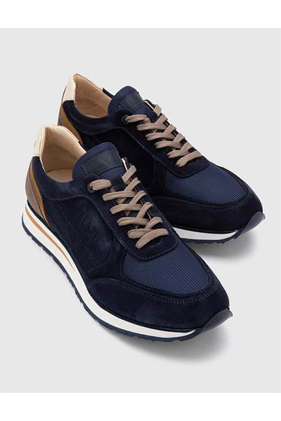 İLVİ Renat Genuine Suede Split Leather Men's Navy Blue Mink Tan Sneakers