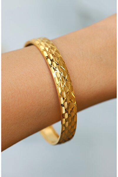 Yenigün Kuyumculuk 14 Ayar Altın Düz Baklava Işıltılı Kadın Bilezik