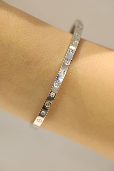 Yenigün Kuyumculuk 14 Ayar Beyaz Altın Taşlı Çivi Kelepçe