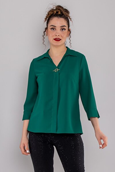 AYHAN 81285 Broşlu Truvakar Kol Krep Bluz