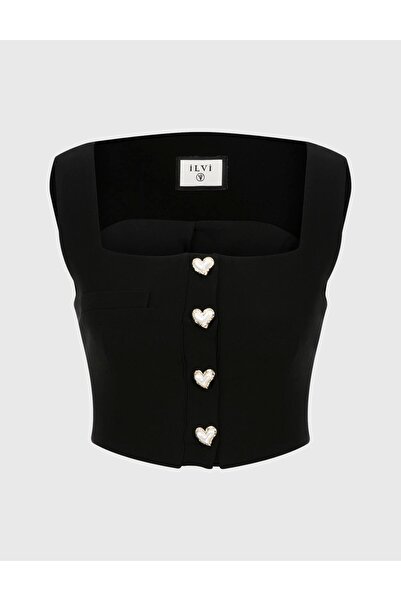 İLVİ Jerez Kadın Bluz Crop Siyah