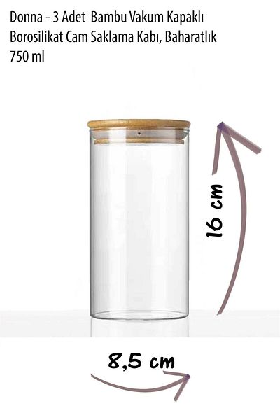 AVANTAGE HOME Donna - 3 Pieces Bamboo Vacuum Lid Borosilicate Glass Storage Container 16 x 8.5 cm, Spice Bowl 750 ml