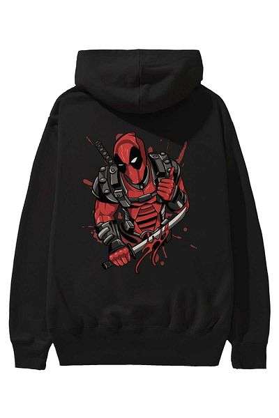 Ankhises Deadpool 12 - Hanorac negru supradimensionat cu glugă, bărbați și femei