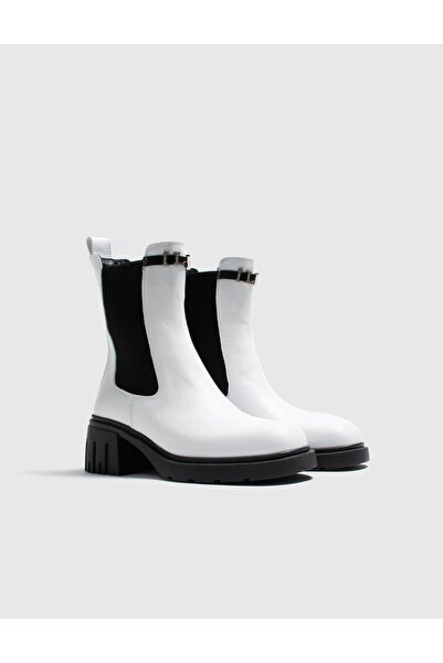 İLVİ Tuva Hakiki Deri Kadın Beyaz Topuklu Bot