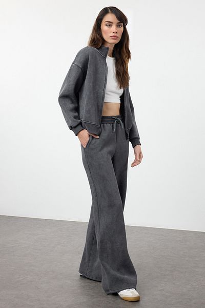 Trendyol Collection Σετ φούτερ και φούτερ Fleece Thick Inner - Anthracite Aged/Fade Effect TWOAW25EM00010
