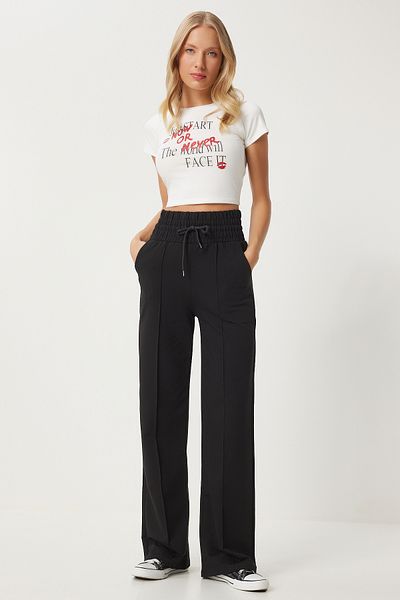 Happiness İstanbul Schwarze Basic-Strick-Jogginghose mit Tasche für Damen XR00018