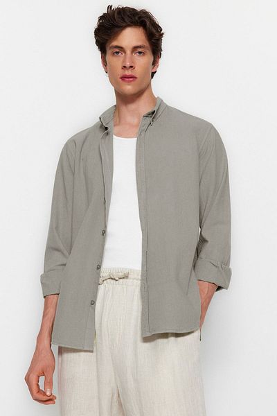 Trendyol Collection Unisex Regular Fit Stone Colored 100% Cotton Linen Shirt - Tmnss23Go00099