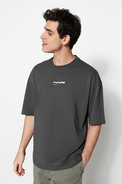 Trendyol Collection AnThraciTe Fluffy Printed Oversize T-Shirt - 100% Tinne TMNSS23TS00171