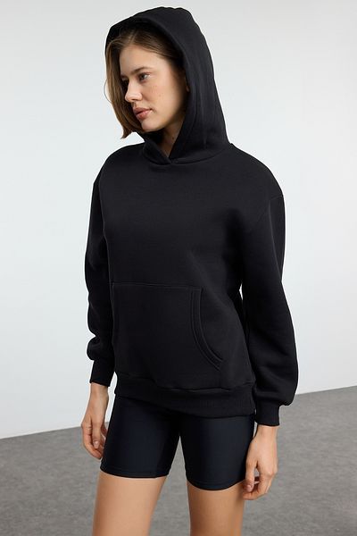 Trendyol Collection Черен плетен суичър с качулка - стандартен крой Twoaw25sw00151