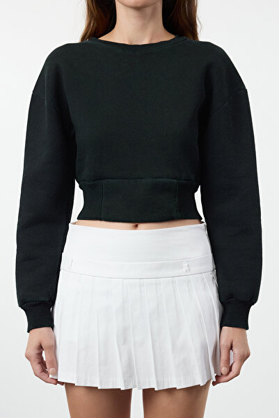 Trendyol Collection Navy Blue Relaxed/Comfortable Fit Crop Knitted Sweatshirt Twoaw25Sw00001