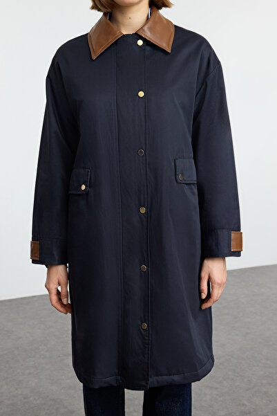 Trendyol Collection Sötétkék túlméretes bőrkabát TWOAW25KB00077