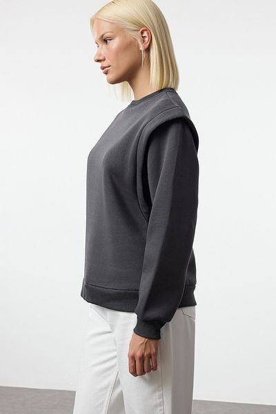 Trendyol Collection Anthracite Fleece Thick Inside Wide Fit Knitted Sweatshirt - Twoaw25Sw00248