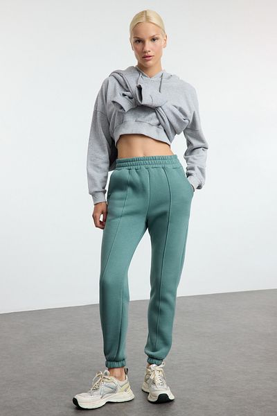 Trendyol Collection Basic Jogger-Jogginghose – Dunkelmint, gerippt, dickes Fleece, gestrickt TWOAW25EA00043