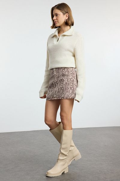 Trendyol Collection Többszínű kígyómintás barna mini farmerszoknya TWOAW25ET00139