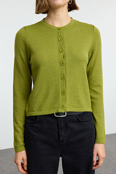 Trendyol Collection Green Woolen Jacket Look Knitwear Cardigan Twoaw25Hi00049