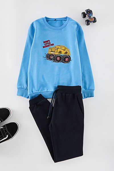 TRENDYOLKIDS Baby Blue Boys Potištěný pletený spodní oblek TKDAW25AU00037