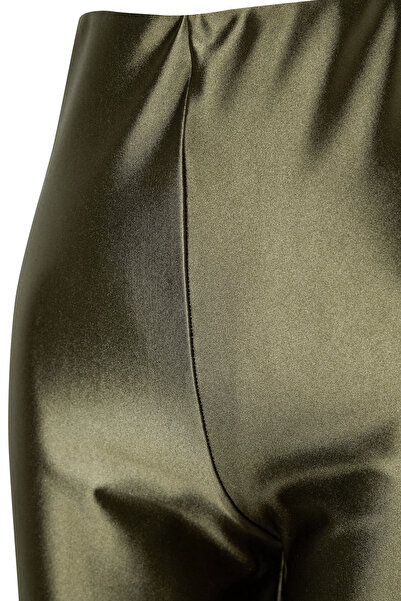 Trendyol Collection Khaki prémium szatén - széles szárú kötött nadrág TWOAW24PL00064