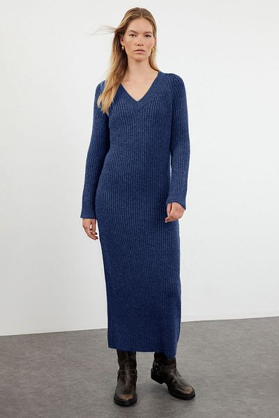 Trendyol Collection Sötétkék Maxi kötöttáru gyapjú alapruha TWOAW25EL00002