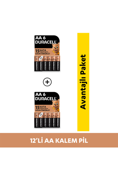 Duracell Alkalin AA Piller, 12'li Paket